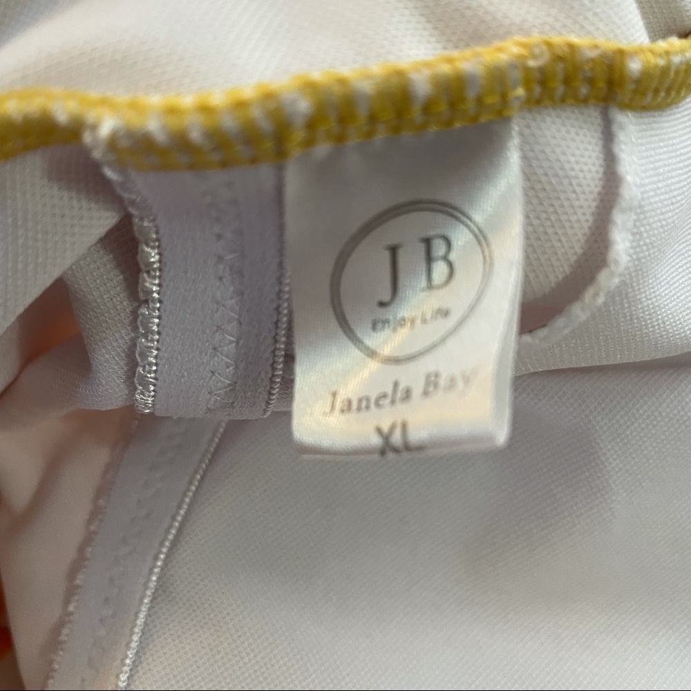 Janela Bay High Neck Tankini Top Vertical Stripe Yellow White Swim - Picture 6 of 9